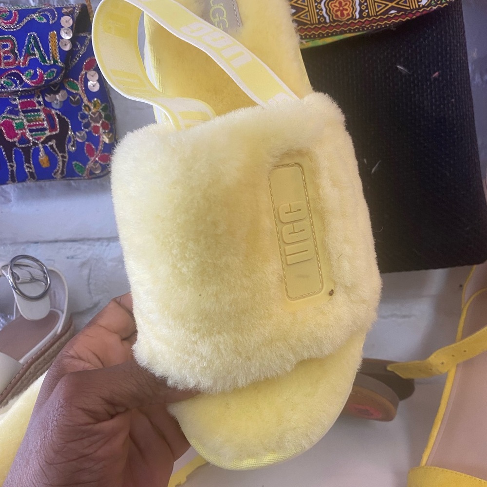 UGG Soft Yellow Fluffy Slides